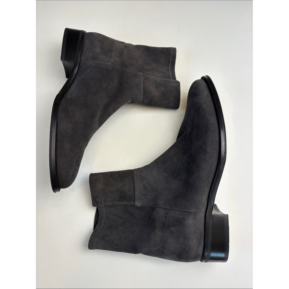 Stuart Weitzman Ankle Boots Charcoal Gray Women Size 9 Suede Low Stacked Heel